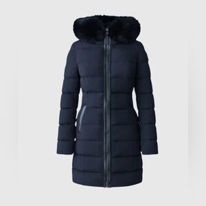 NWT MACKAGE Calla Leather-Trim Down Coat In Black Size S